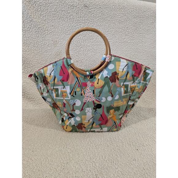 Cute Neiman Marcus bucket tote with bamboo style handle & retro pop shoppers - Picture 1 of 4